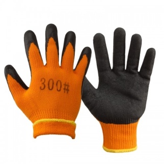 Перчатки Оранж акриловые рифленные вспен.черный облив 1/10/480 фото 8321